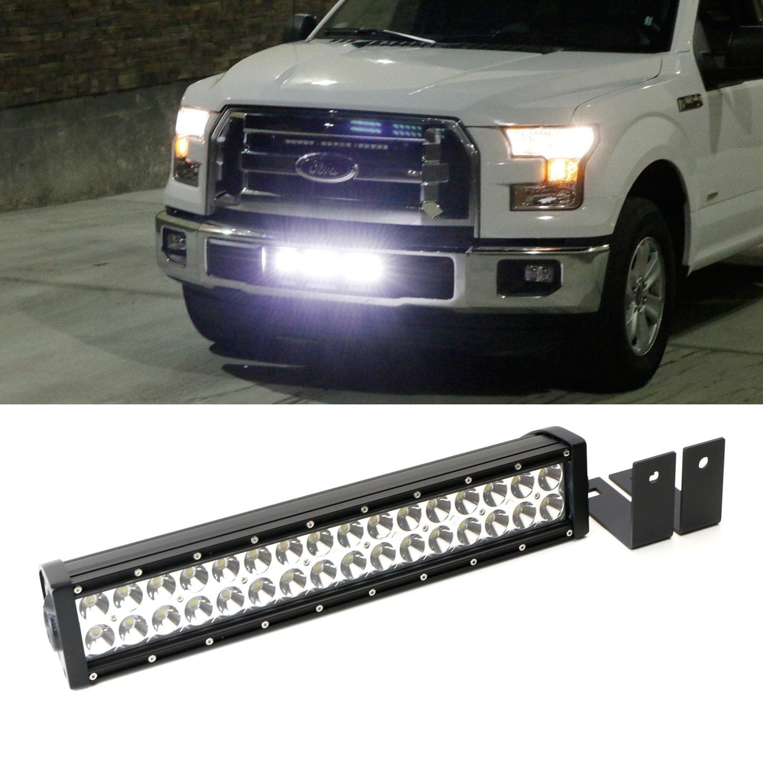 iJDMTOY Lower Grille Mount LED Light Bar Compatible With 2015-20 Ford F150 XLT Lariat Limited， Includes (1) 96W High Power LED Lightbar， Lower Bumper Opening Mount Brackets and On/Off Switch Wiring