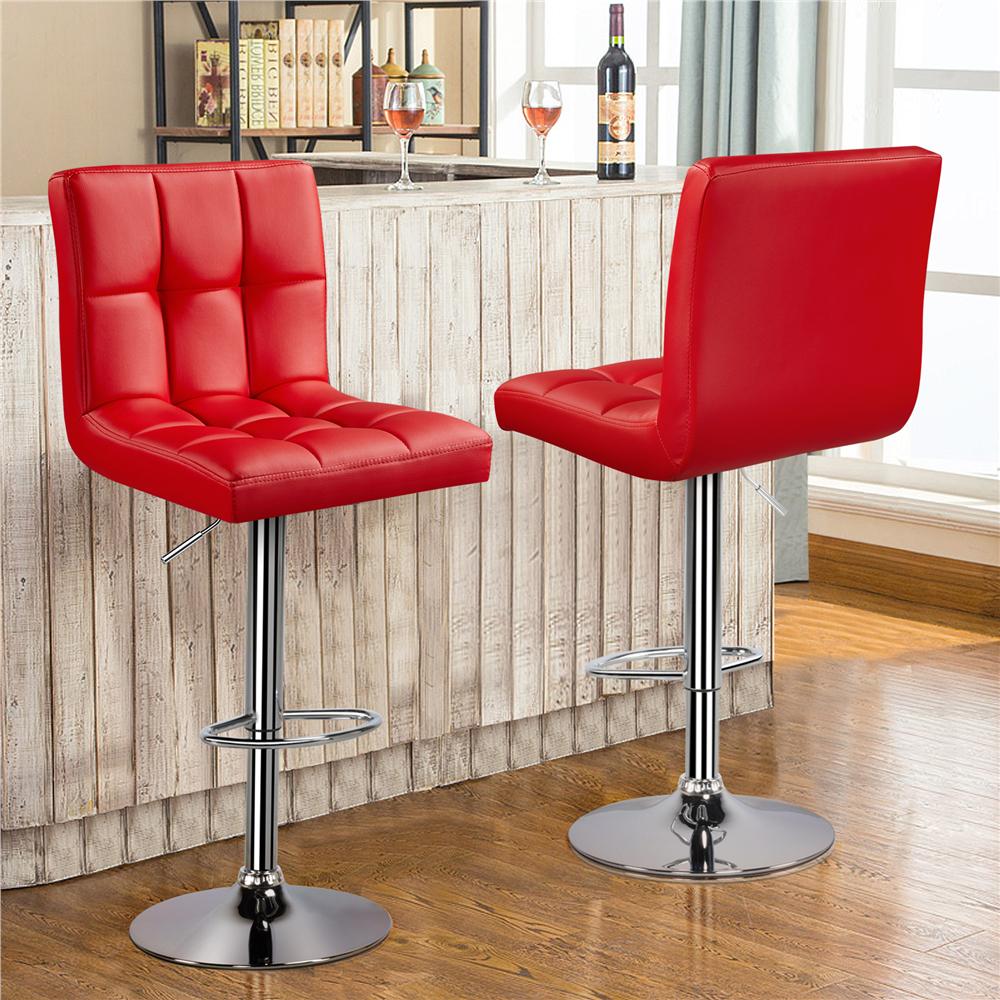 SmileMart 2pcs Adjustable PU Leather Bar Stools for Home Red  Crowdfused