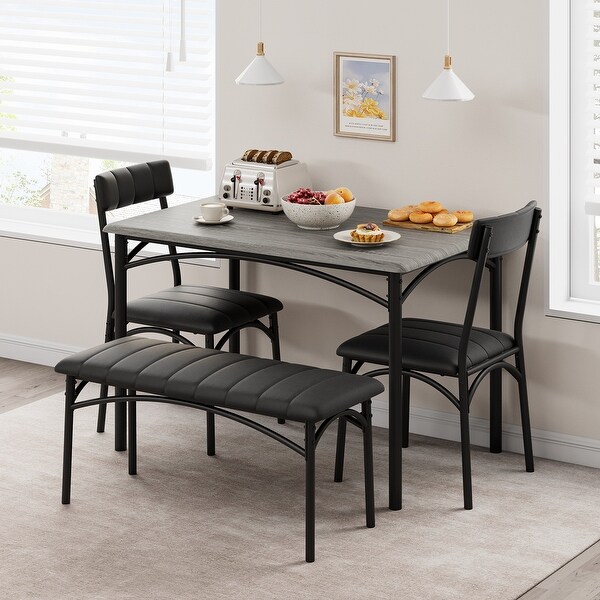 Dining Table Set for 4 with Upholstered Chairs and Bench