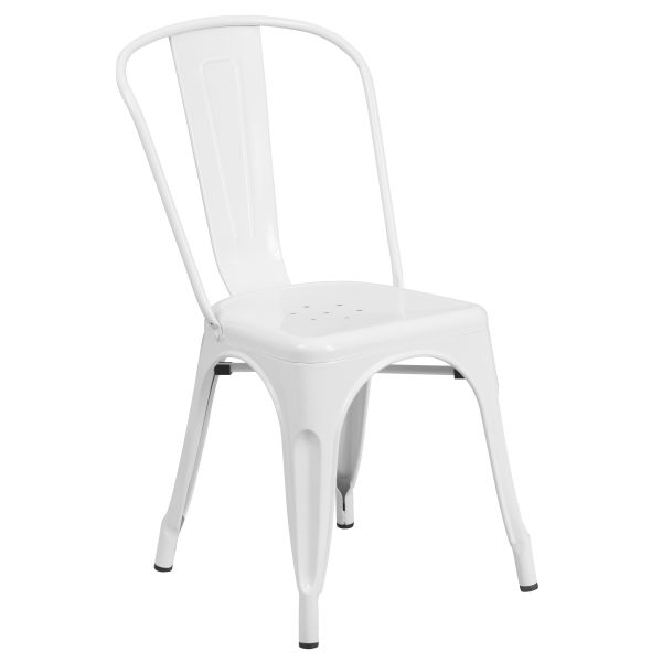 Perry Commercial Grade White Metal Indoor-Outdoor Stackable Chair