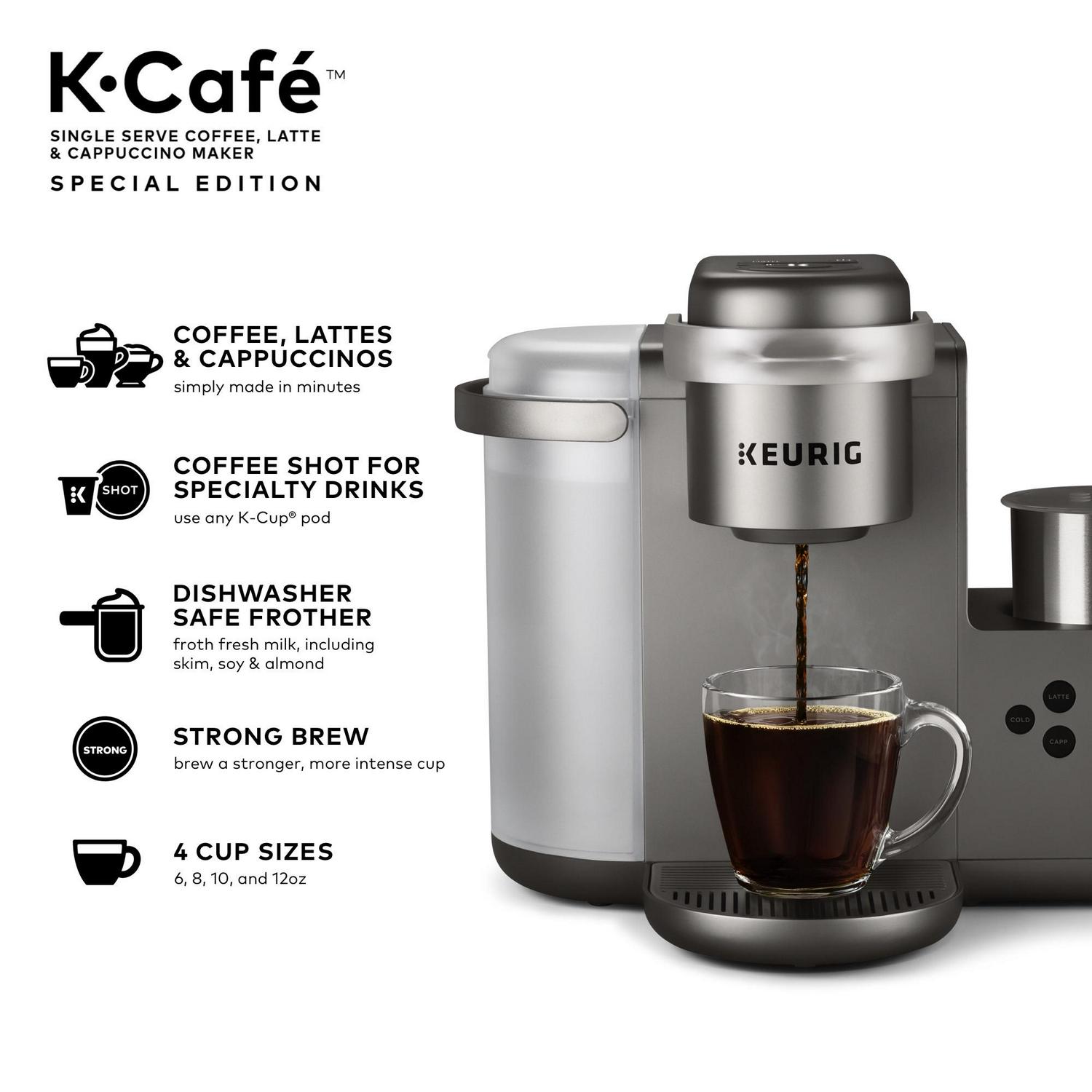 Keurig K-Cafe Special Edition Single Serve K-Cup Pod Coffee， Latte and Cappuccino Maker， Nickel