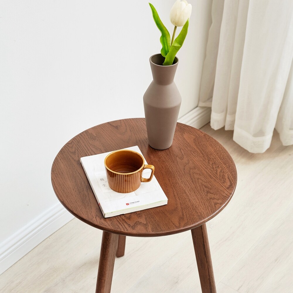 Solid Oak Wood Round End Table