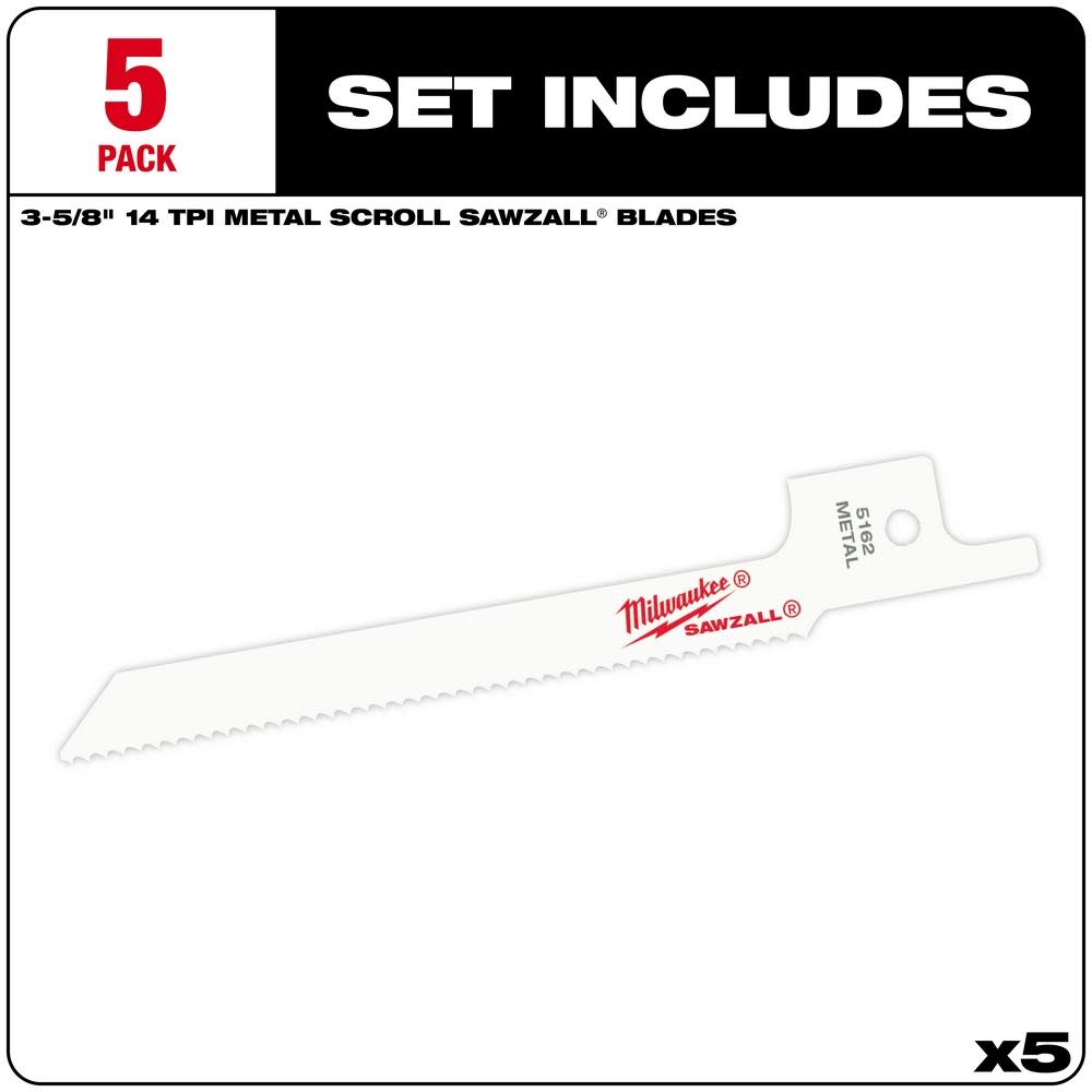 3-5/8 in. 14 TPI SUPER SAWZALL® Blade 5PK ;