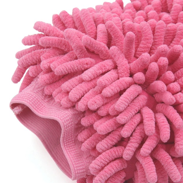 Unique Bargains Microfiber Chenille Wash Mitt Car Window Washing Cleaning Glove Duster Fuchsia 1 Pc