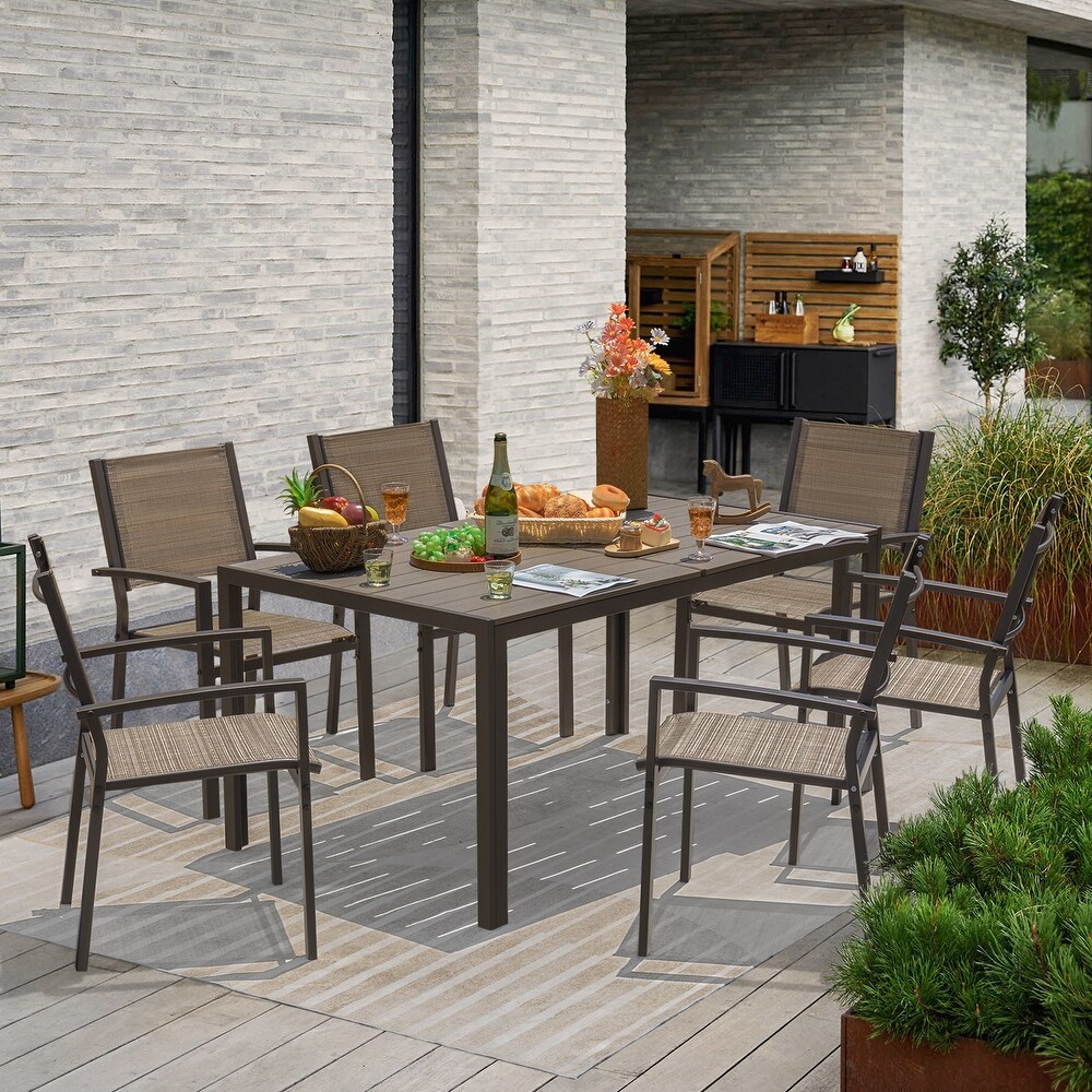 Furniwell 7 Pieces Patio Dining Set Outdoor Furniture Set with Rectangular Table