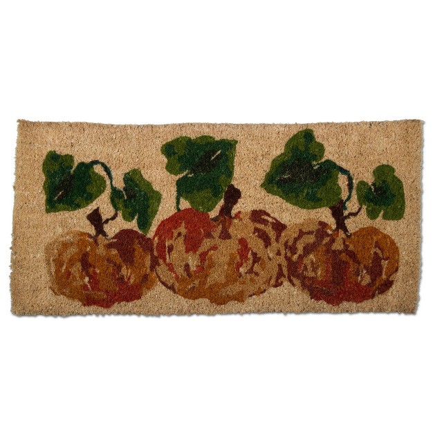 Pumpkin Autumn Fall Harvest Rectangle Indoor And Outdoor Coir Door Welcome Mat Orange On Beige Backgroud