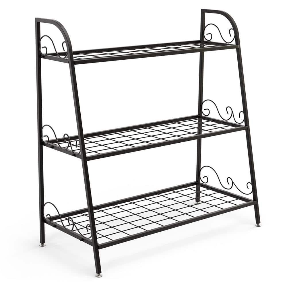 Costway 13 in. Tall Indoor/Outdoor Steel Corner Black Metal Plant Stand (3-Tiered) GT3526