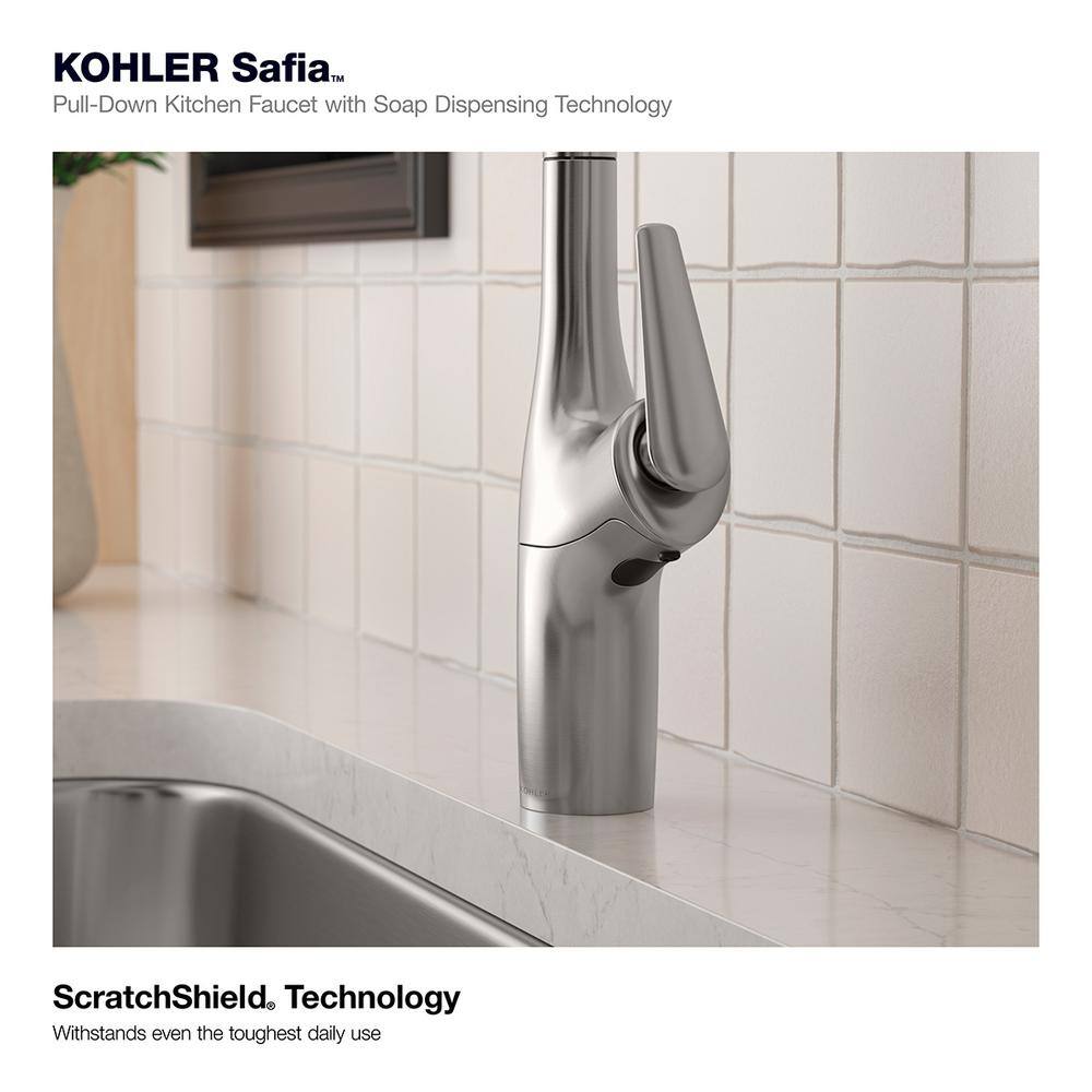 KOHLER Safia 1-Handle Pull Down Sprayer Kitchen Faucet with Integrated Soap Dispenser in Vibrant Stainless K-R24298-VS