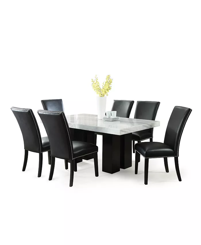 Furniture Camila Rectangle Dining Table and Black Dining Chair 7-Piece Set