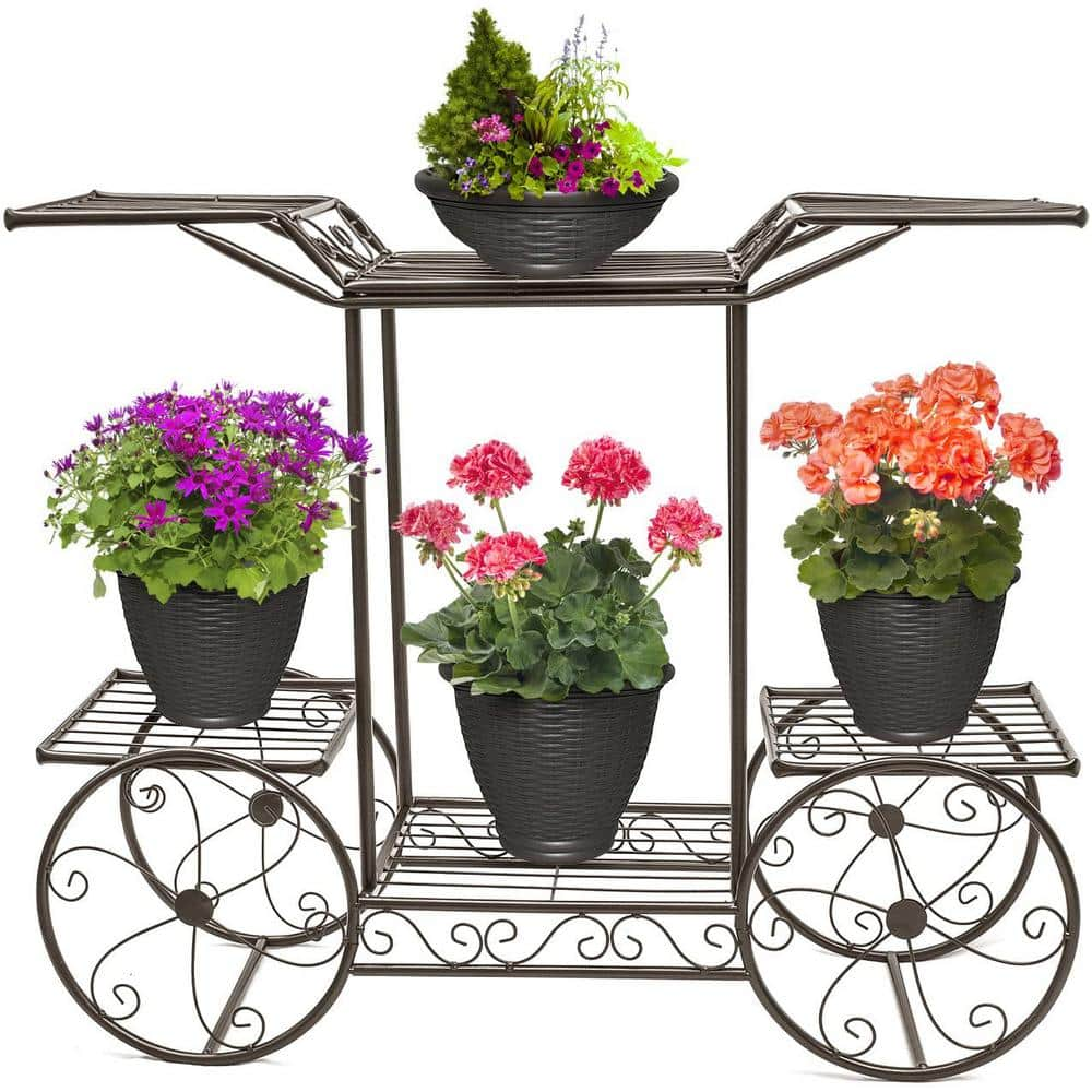 Sorbus 25 in. Tall Indoor/Outdoor Metal Plant Stand， Parisian Style Garden Cart (6-Tiered) FLR-ST1-BRN