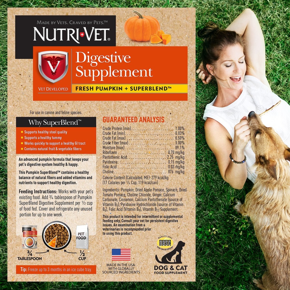 Nutri-Vet Fresh Pumpkin + SuperBlend Flavored Puree Digestive Supplement for Cats and Dogs