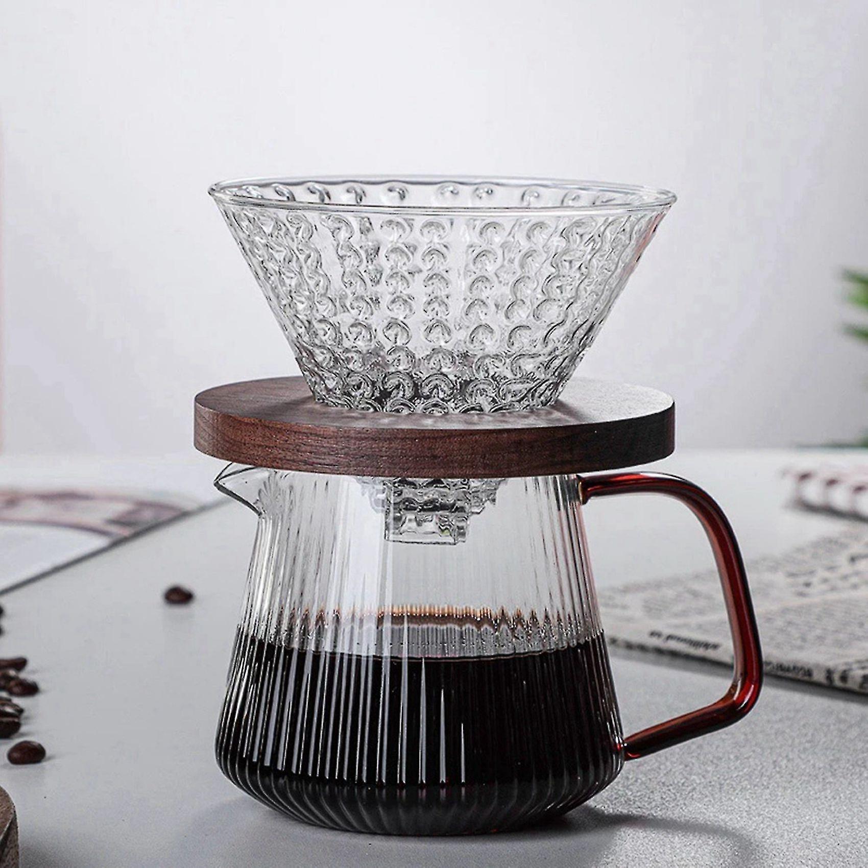 Pour Over Coffee Server Vertical Stripes Glass Coffee Pot Heat Resistant V60 Drip Coffee Share Pot