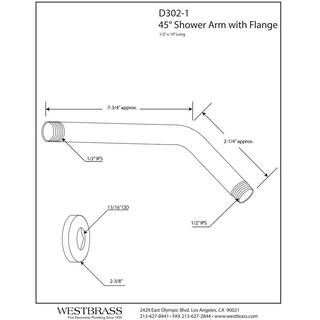 Westbrass 12 in. IPS x 10 in. Round Wall Mount Shower Arm with Sure Grip Flange Polished Chrome D302-1-26