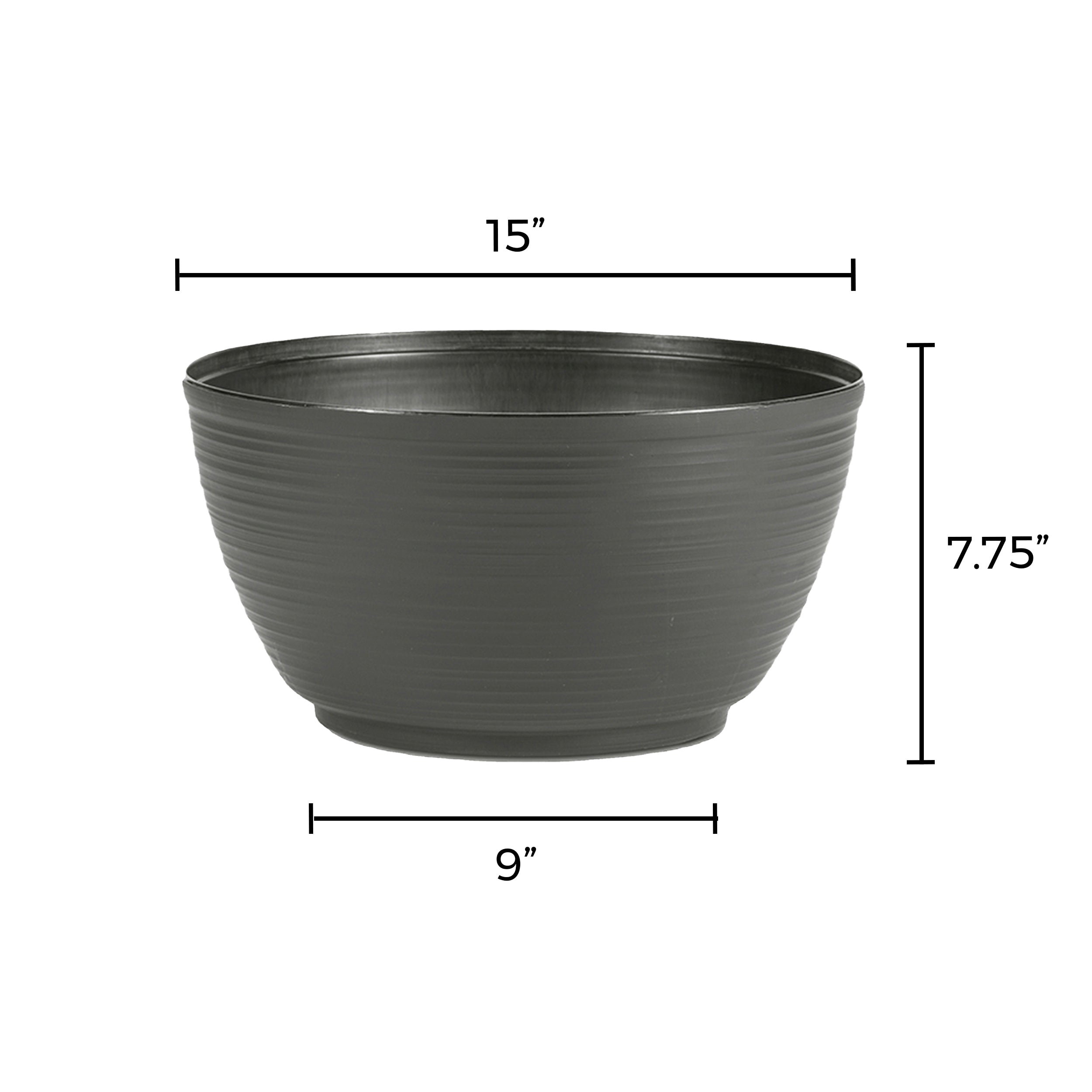 Bloem 15" x 15" x 8" Bowl Charcoal and Gray Plastic, Resin, Polyethylene and Polypropylene Plant Planter