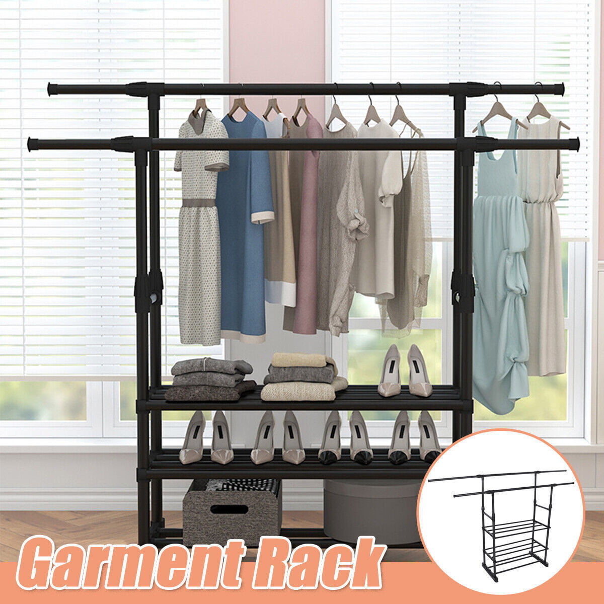 2/3 Layers Double Rail Clothes Garment Rack Heavy Duty Commercial Grade Clothing Black