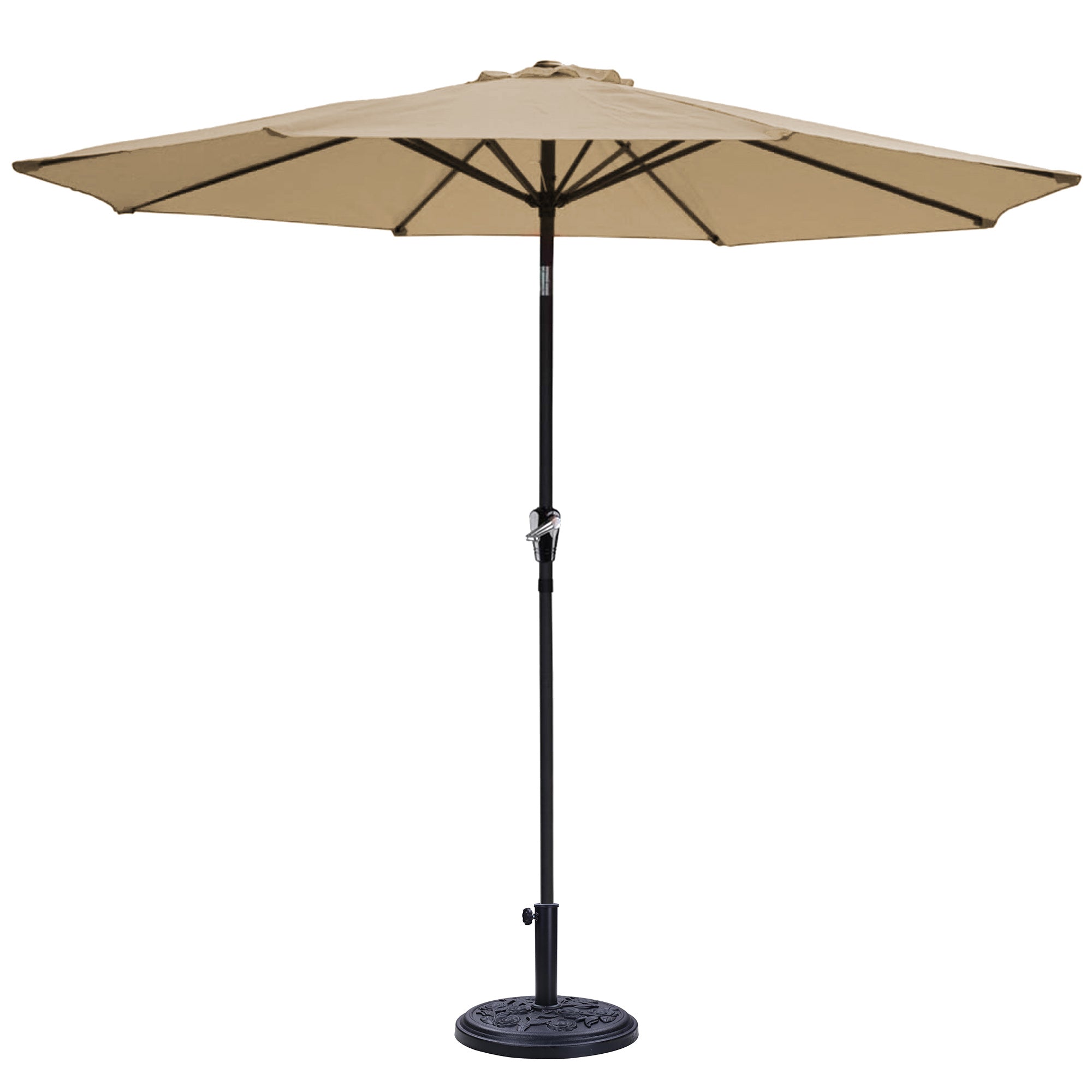 LAGarden 9 Ft Aluminum Outdoor Patio Umbrella Kit Brown with Crank Handle Tilt UV30+ Base Market Garden Beach Pool