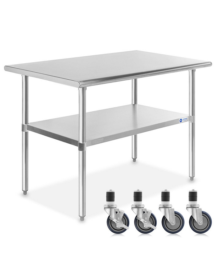 GRIDMANN 48 x 30 Inch Stainless Steel Table w  4 Casters NSF Commercial Kitchen Work and Prep Table