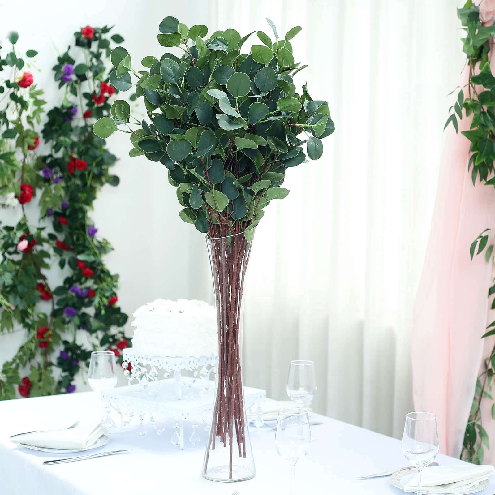 2 Bushes Artificial Eucalyptus Branches, Faux Plant Stems 36