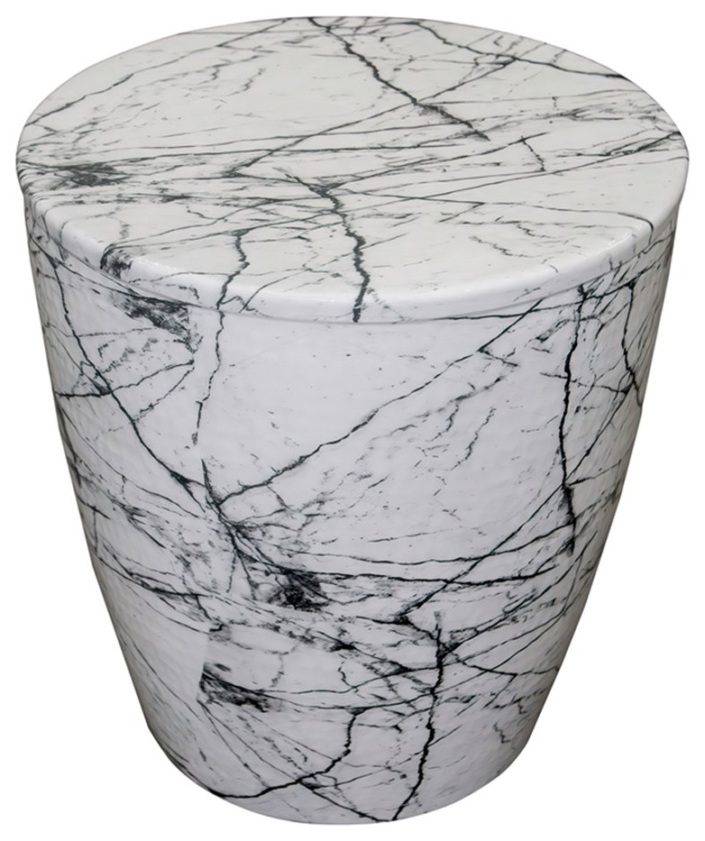 16 Inch Round Accent Side Table Aluminum Sheet Faux Marble Enamel Coating White   Contemporary   Side Tables And End Tables   by Homesquare  Houzz