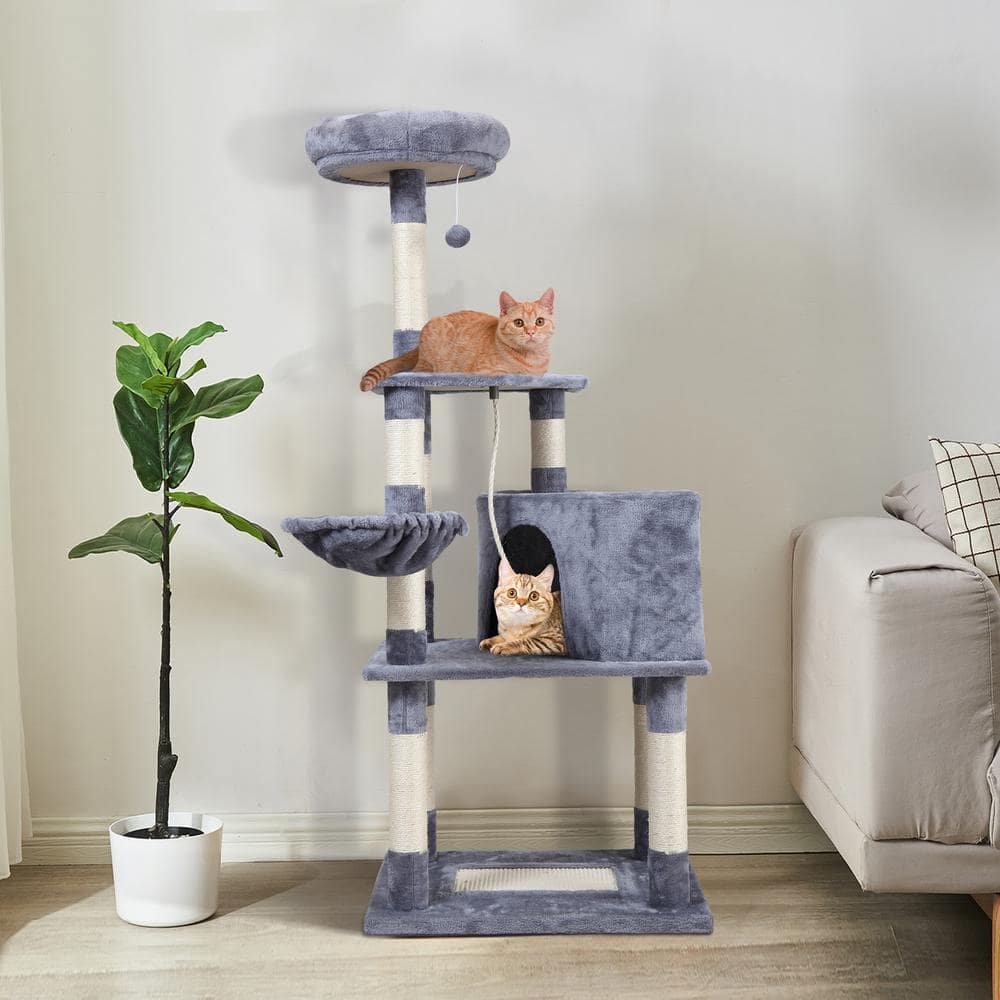 COZIWOW 58.3 in. Cat Tree 4-Tier Tower Kitty Play House Scratching Posts Gray CW12A0324