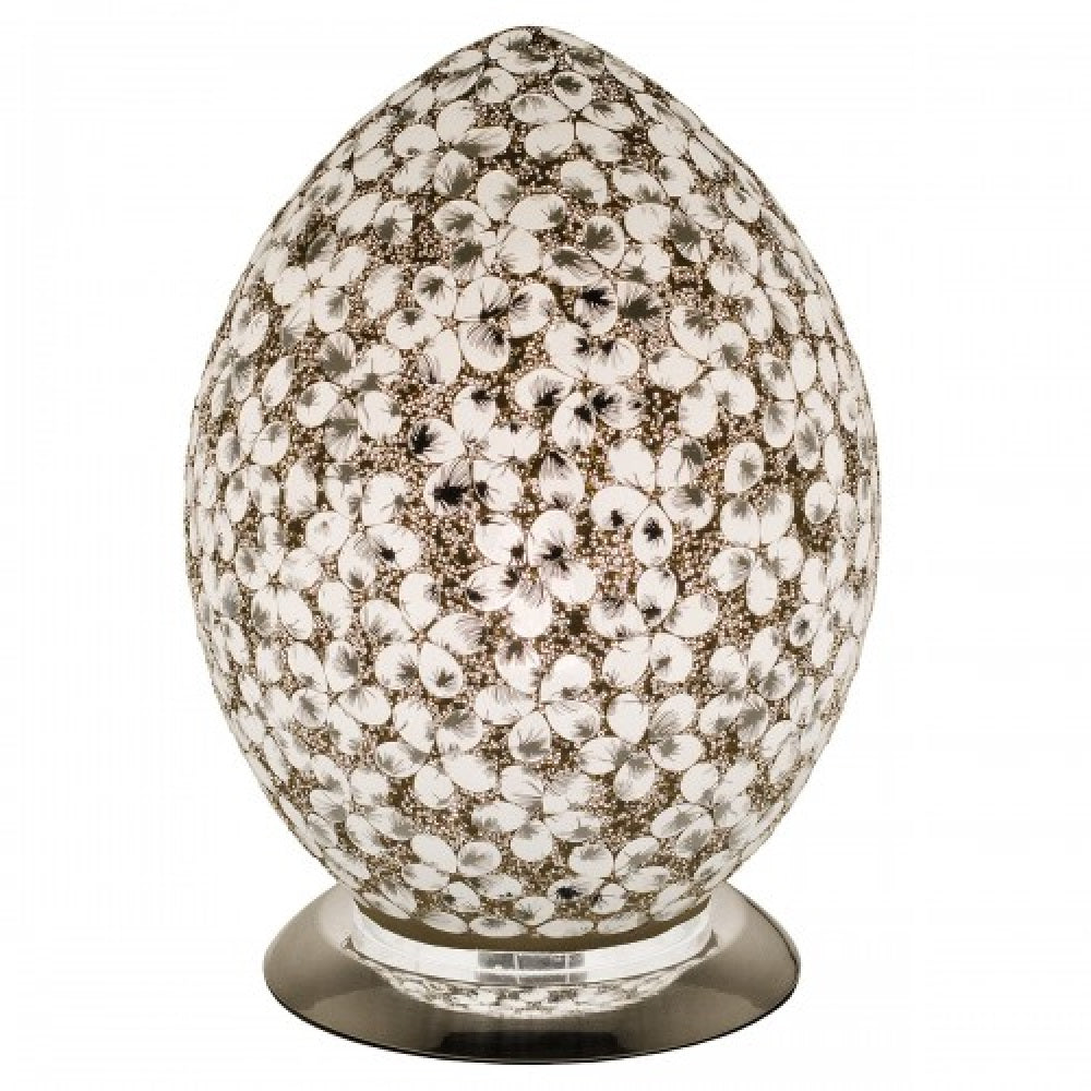 Britalia 880424 White Flower Mosaic Glass Vintage Egg Table Lamp 30cm