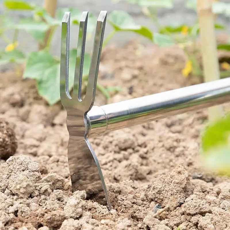 Wholesales Heavy Duty Small Metal Garden Hand Rake Agricultural Grass Tool Stainless Steel Four tooth Harrow For Gardening Plant