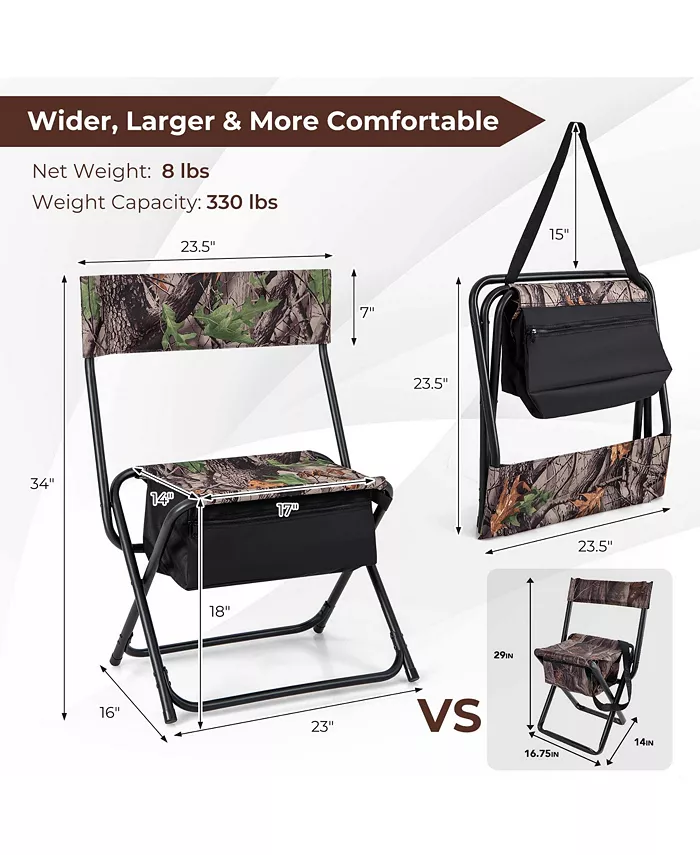 Costway Folding Hunting Chair Foldable Portable Fishing Stool with Storage Pocket