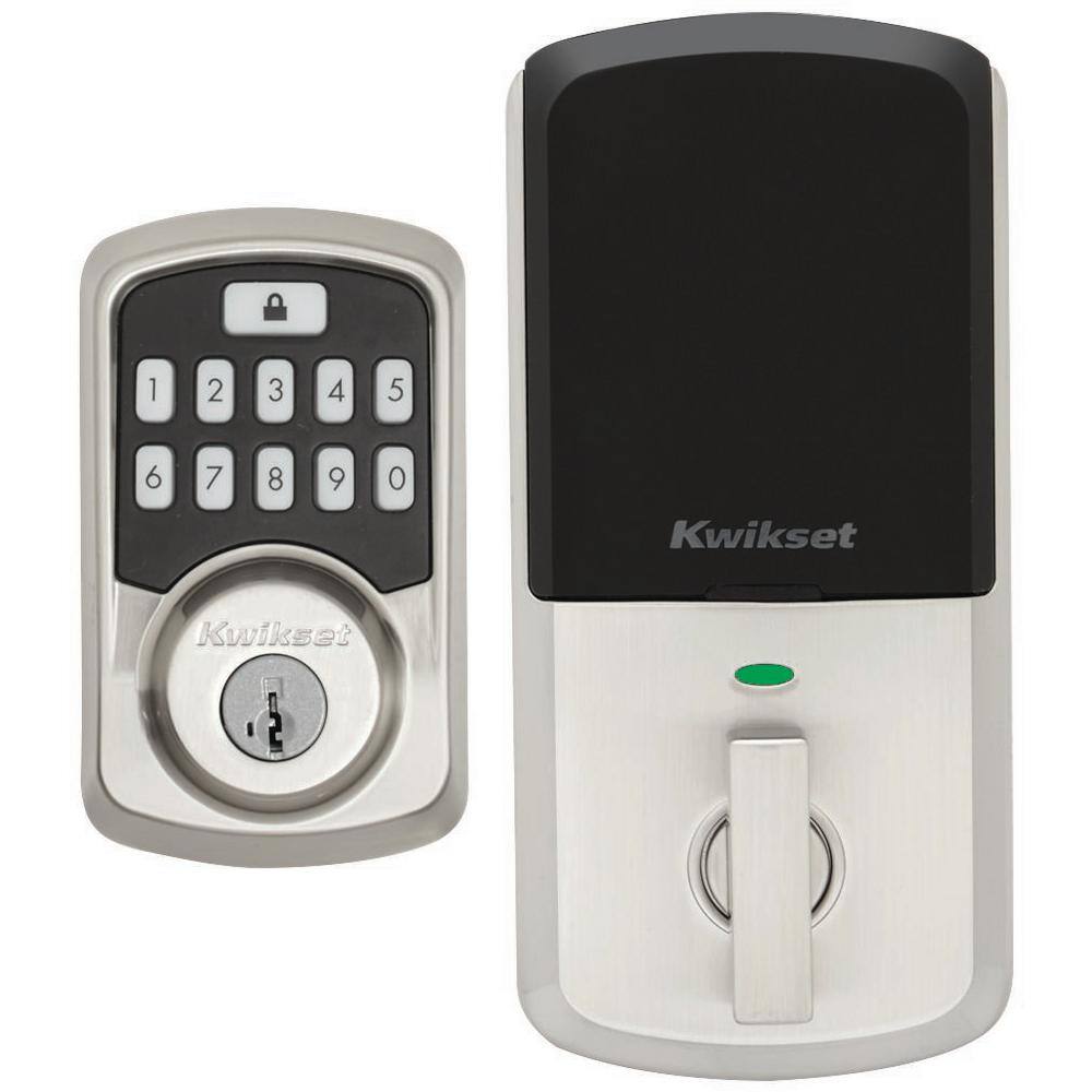 Kwikset Aura Satin Nickel Single Cylinder Electronic Bluetooth Keypad Smart Lock Deadbolt featuring SmartKey Security 99420-001