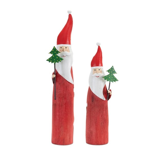 Wood Santa Figure with Metal Accents (Set of 2)