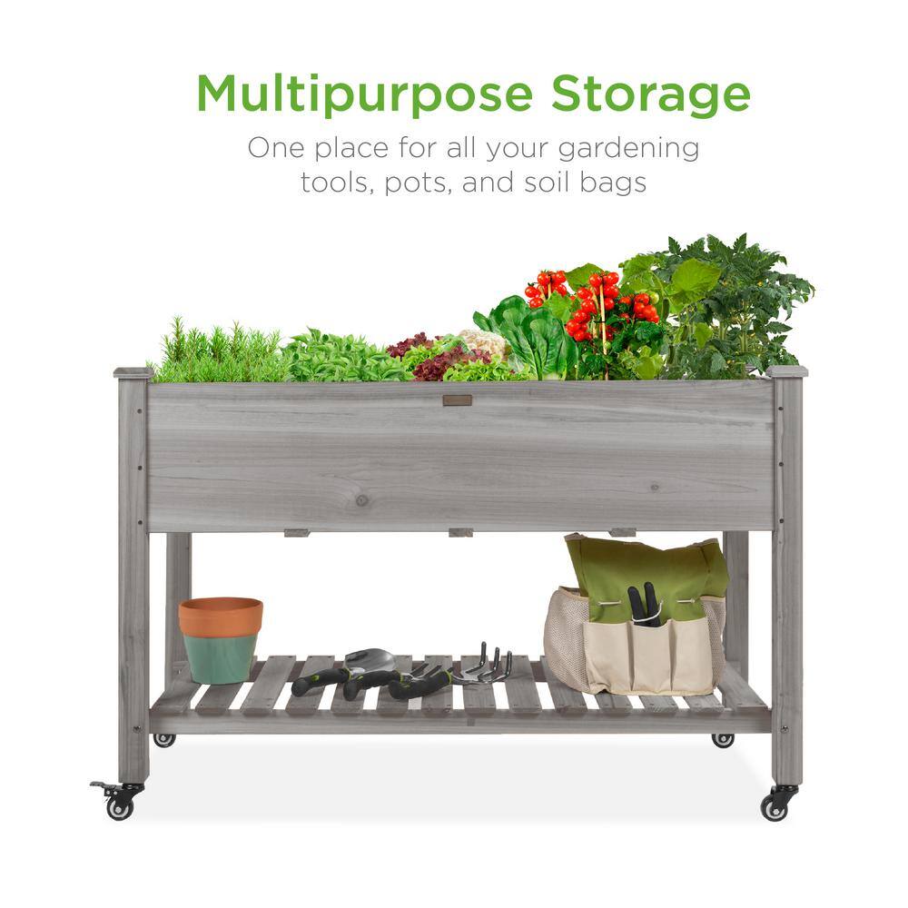 Best Choice Products 48 in. x 24 in. x 32 in. Wood Raised Garden Bed with Lockable Wheels Liner - Gray SKY6624