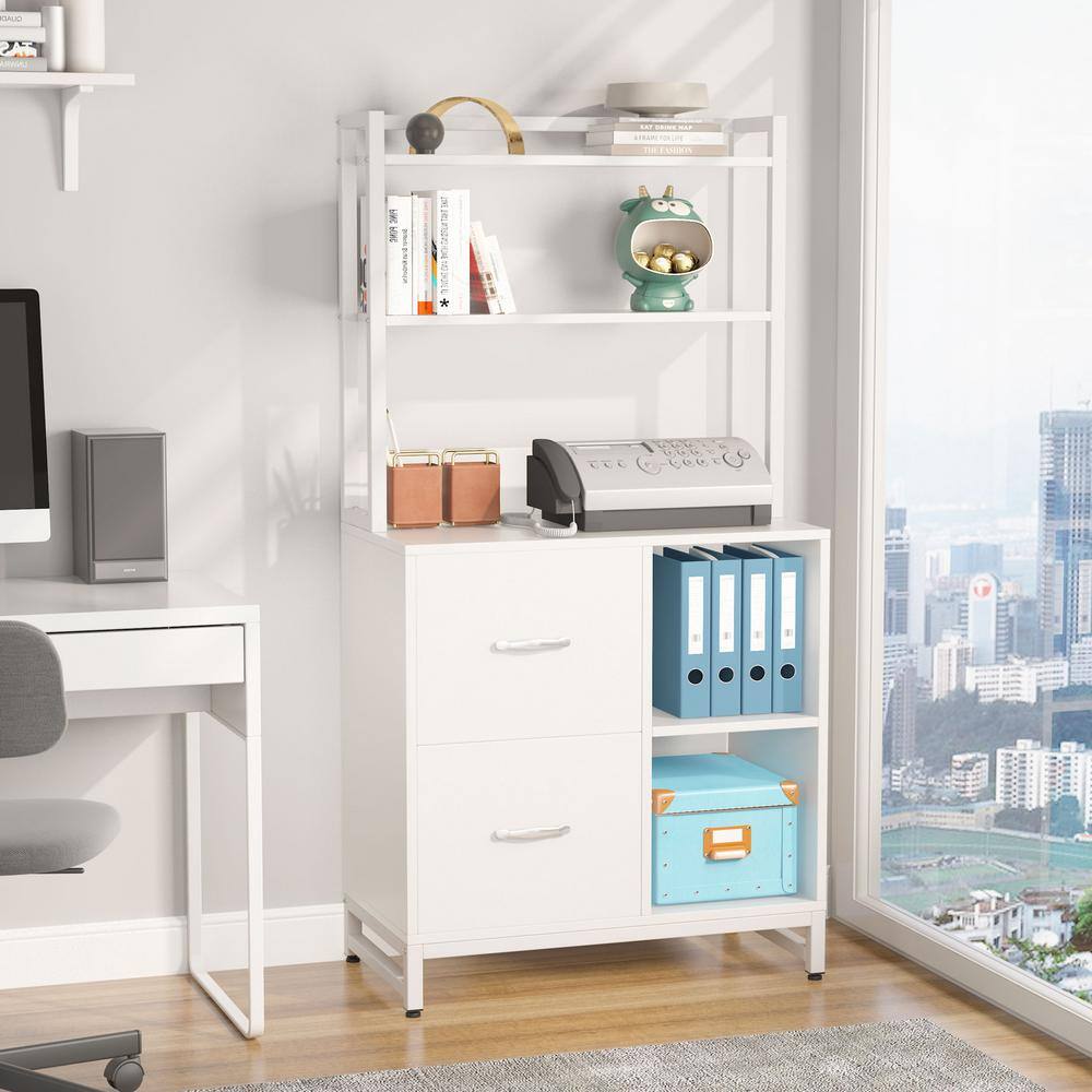 BYBLIGHT Atencio White 2 Drawer File Cabinet With Bookshelf and Printer Stand for Home Office BB-C0643XL