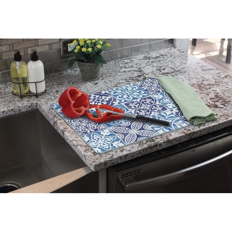 CounterArt Aegean Tiles 3mm Heat Tolerant Tempered Glass Cutting Board 15\