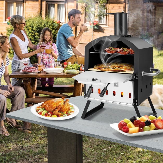 Costway 2 layer Pizza Oven Wood Fired Pizza Grill Outside Pizza Maker With Waterproof Cover