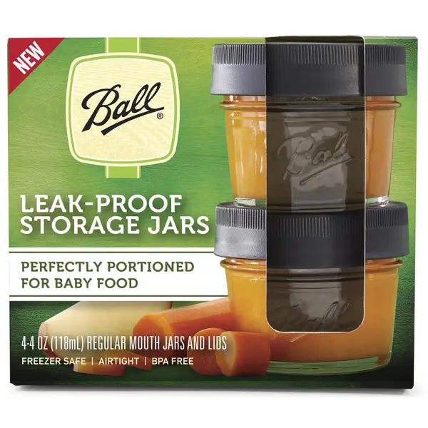 Ball 4-Pack Regular Mouth 1/4 Pint 4 oz Mason Jars with Leak-Proof Storage Lids