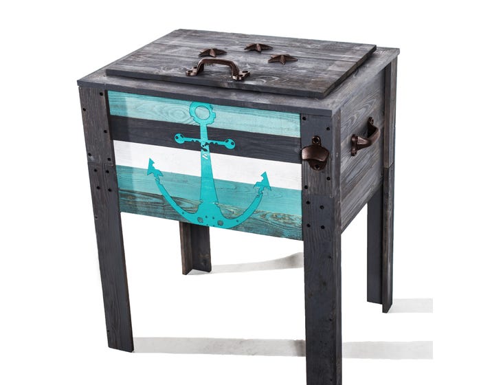 Backyard Expressions Coastal Design 45qt Outdoor Cooler， Grey/Teal Anchor - 908343