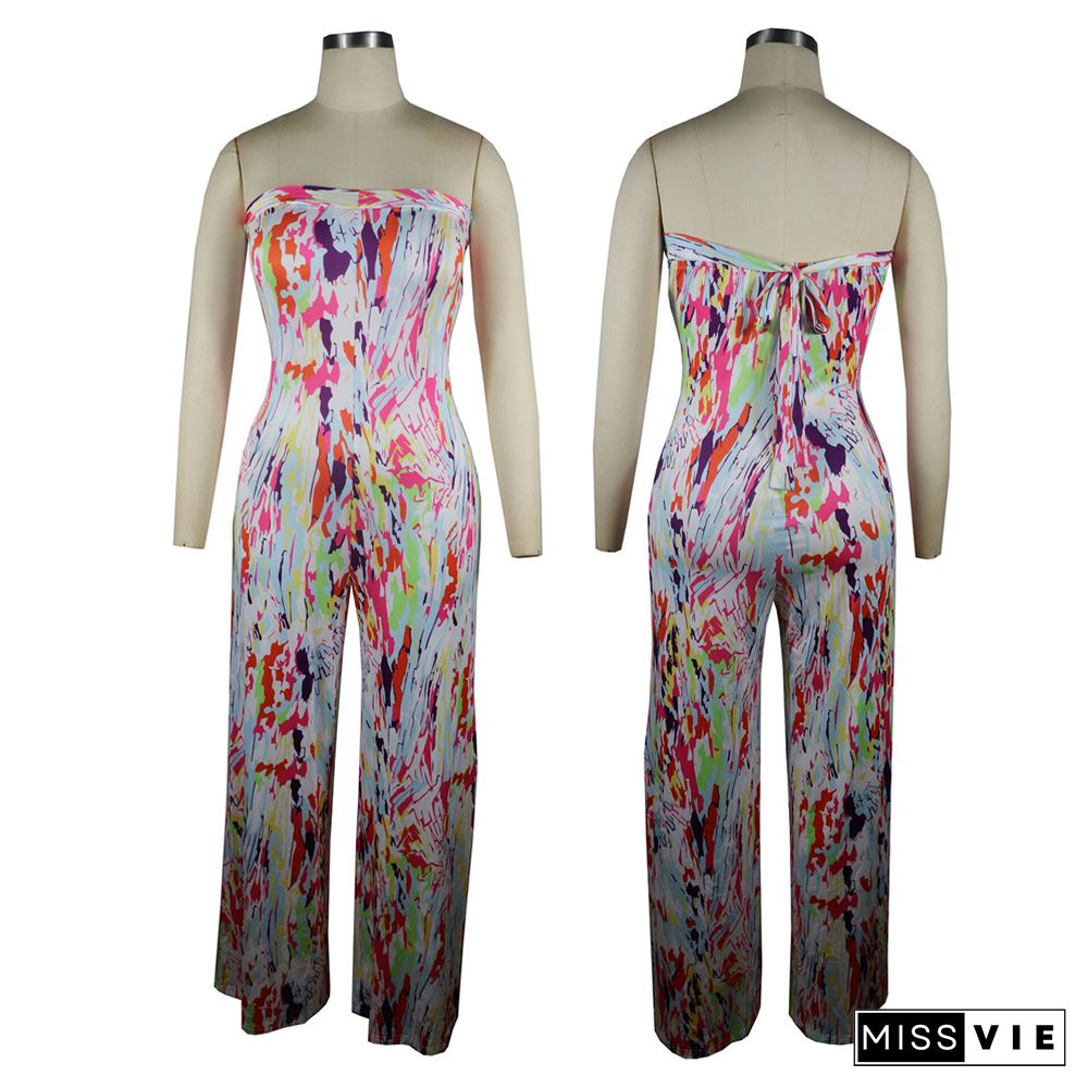 Strapless Printing Loose Wide Leg One Piece Jumpsuit