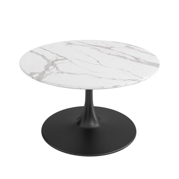 Kurv Café Lux 31.5 in. Tulip Coffee Table， White Faux Marble/Black