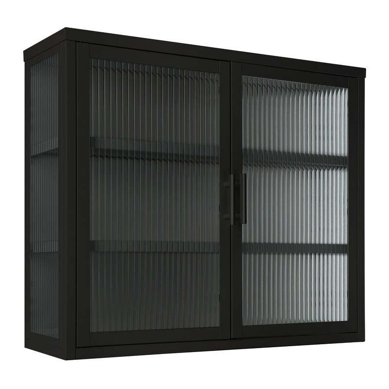 Modern Style Glass Door Wall Cabinet With Detachable Shelves