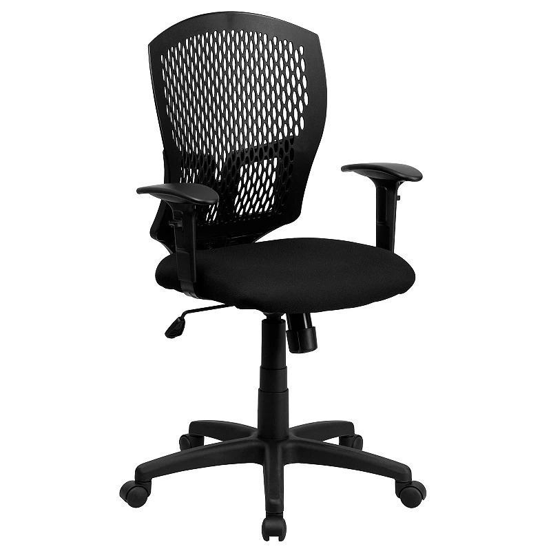 Emma and Oliver Mid-Back Designer Back Swivel Task Office Chair with Fabric Seat and Arms