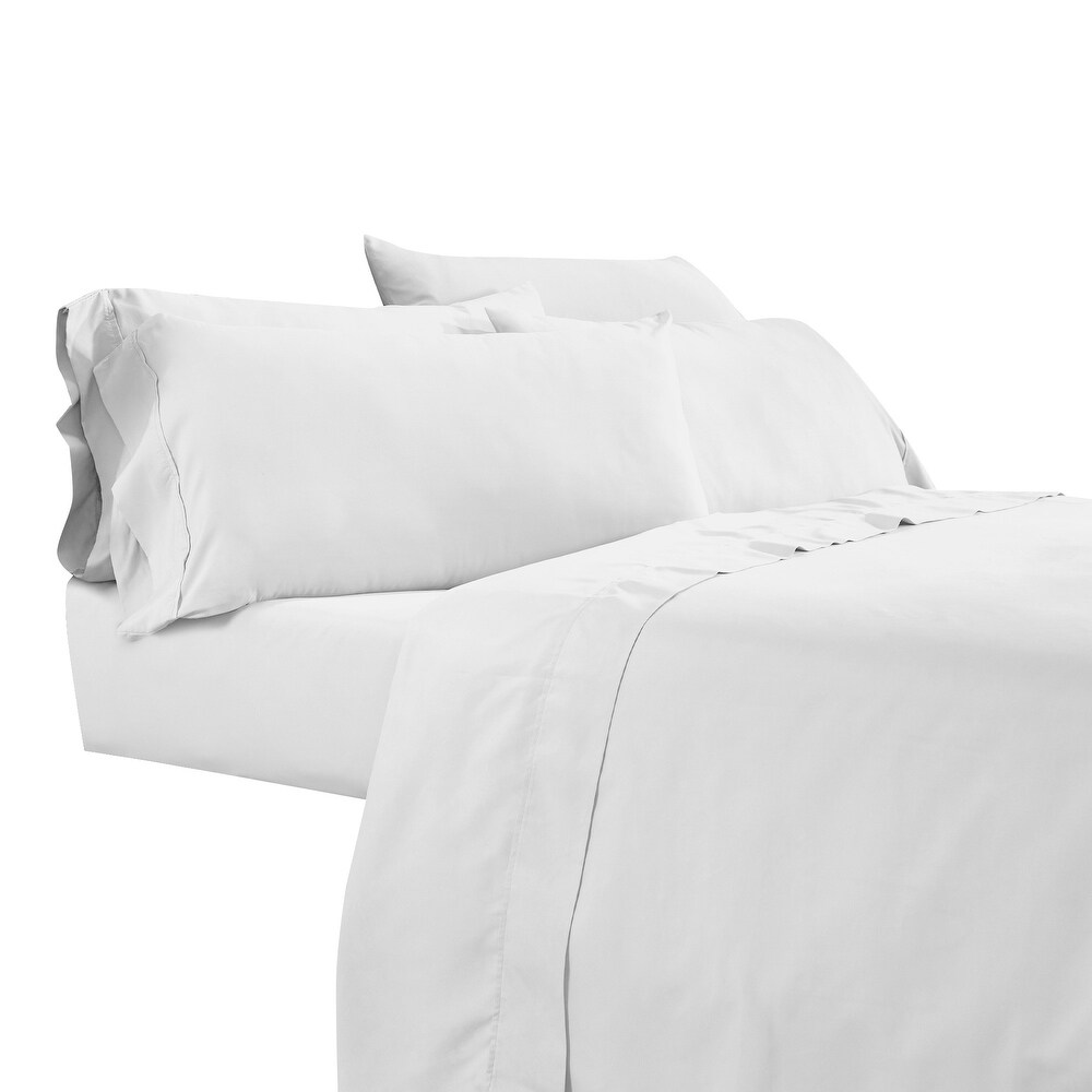 Myla 4 Piece King Size Sheet Set  Stitched  Elastic  Silky White Microfiber