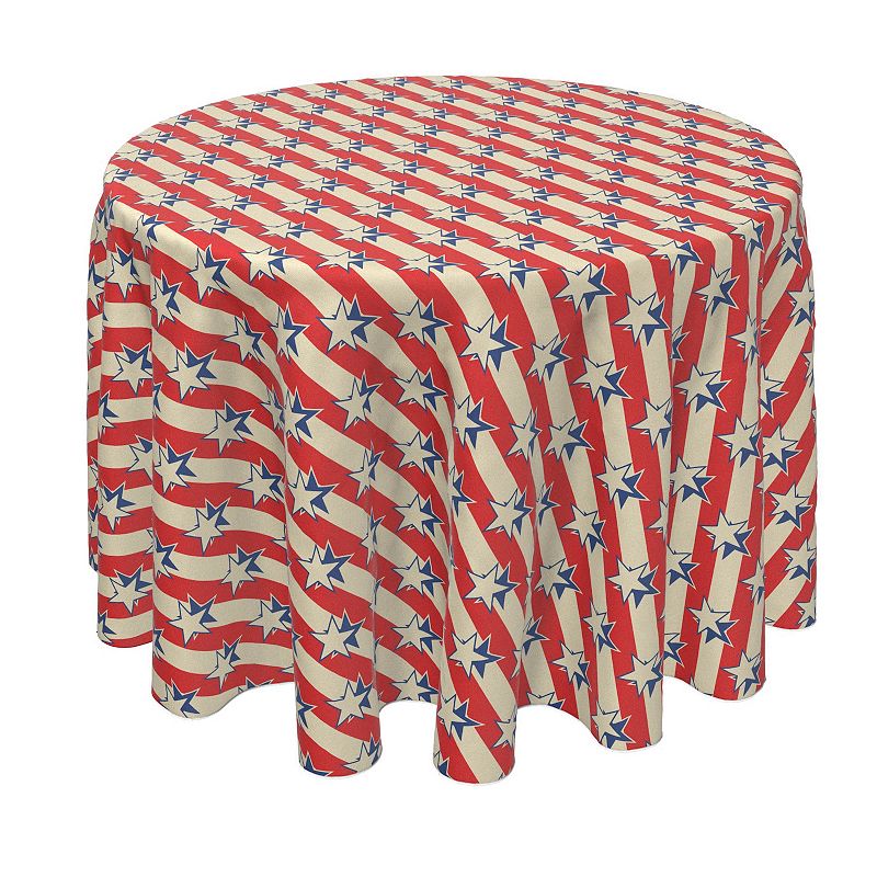 Round Tablecloth， 100% Polyester， 70 Round， USA Stars