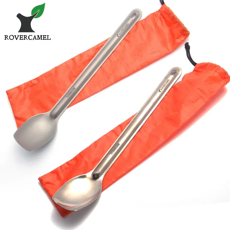 Pure Titanium Big Round Spoon Long Handle Spoon Outdoor Camping Supplies Picnic Tableware Tourism Hiking Bushcraft Dinnerware