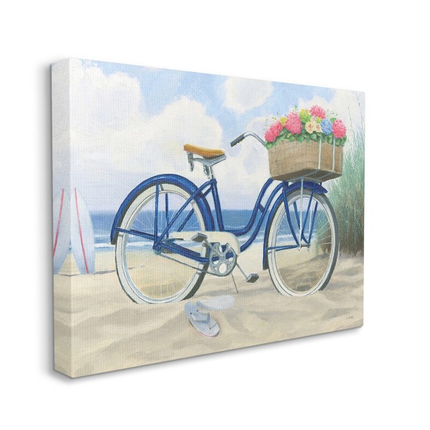 Stupell Industries Bike With Flower Basket Beach Blue Nautical Painting