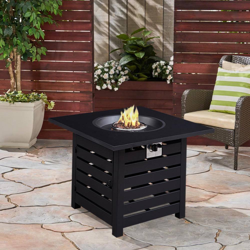 Afoxsos 23.8 in. H x 31.75 in. W Outdoor 40000 BTU Square Black Metal Natural Gas Fire Pit Table DJMX969