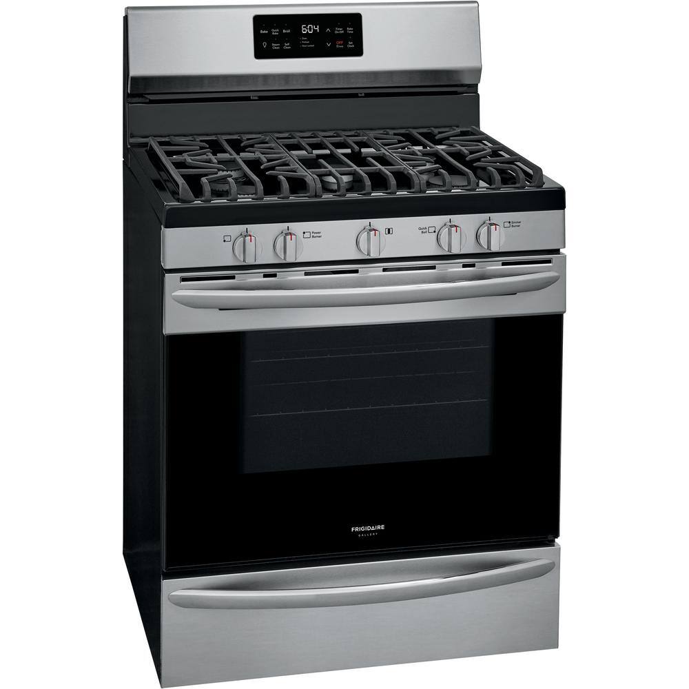 FRIGIDAIRE GALLERY 30 in. 5 cu. ft. Gas Range with Steam Clean Quick Bake Convection in Smudge-Proof Stainless Steel GCRG3038AF