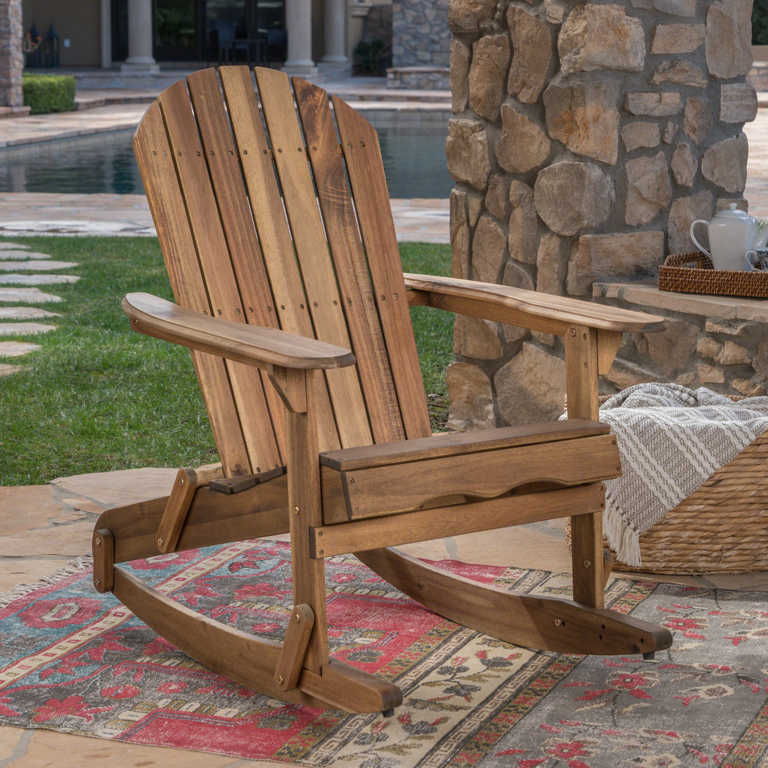 Vivian Outdoor Acacia Wood Adirondack Rocking Chair