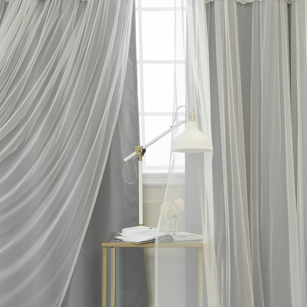 Aurora Home Tulle Sheer with Attached Valance   Blackout Mix   Match