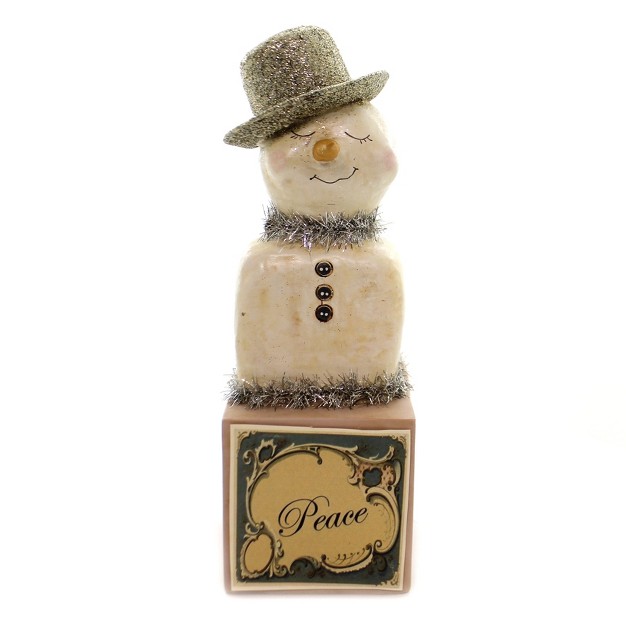 Christmas Frosty Peace 10 25 Inches Snowman Gold Glittered Hat 72052 Polyresin