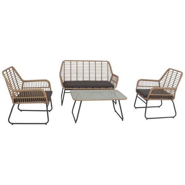 4Piece Kingstown Rattan Outdoor Patio Conversation Set with Cushions