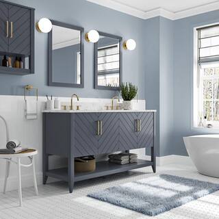 Home Decorators Collection Baybarn 60 in. W x 22 in. D x 35 in. H Double Sink Bath Vanity in Blue Ash with Engineered Carrara Top and Sink 1924VA60-310925